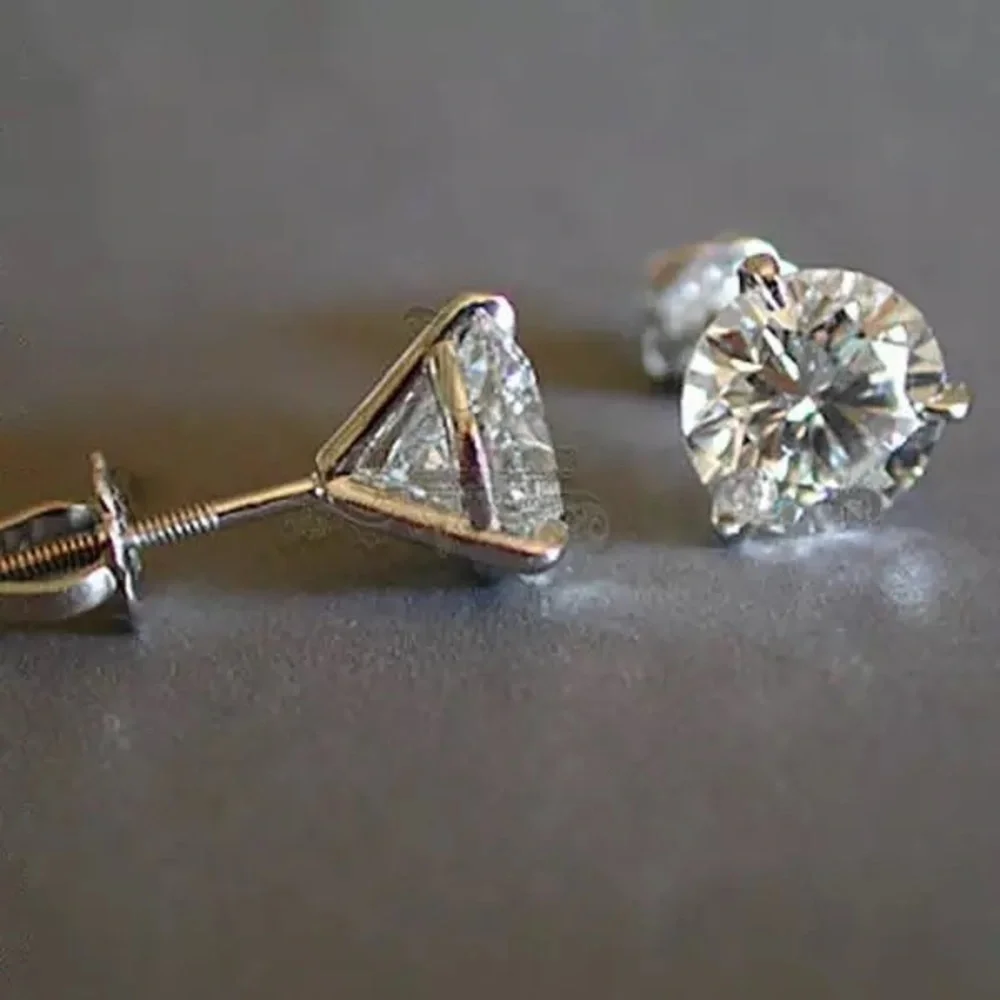 0.84-2Ct Round Cut Simulated Diamonds Back Silver Earrings Studs - Picture 14 of 17